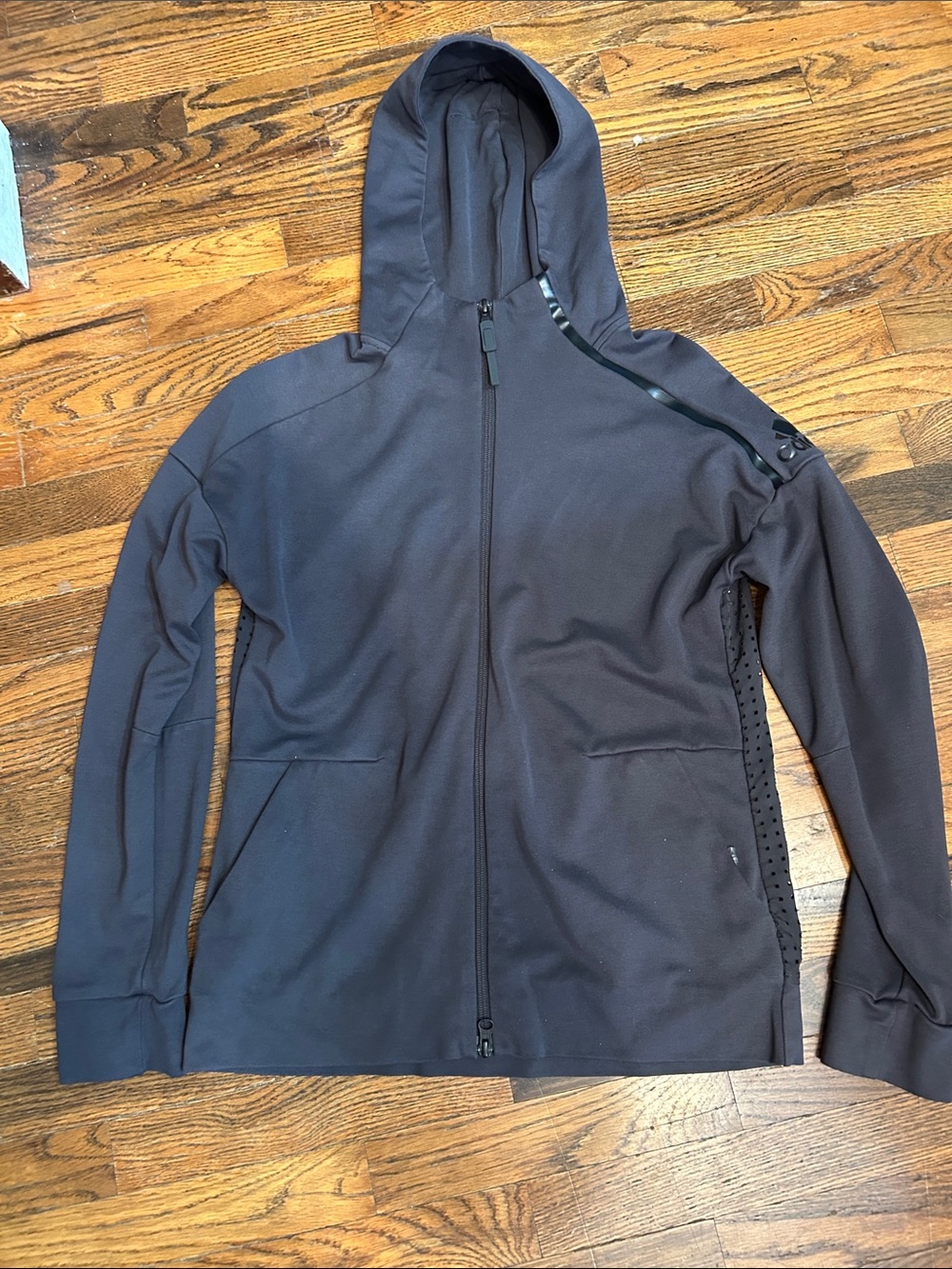 adidas Black Hooded Full-Zip Bomber Jacket